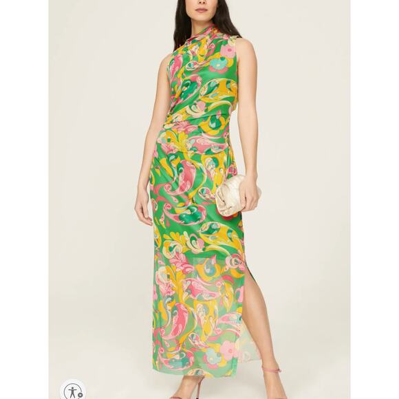 Donna Morgan Green Mesh Maxi Dress SIZE 8 Resort Paisley Bodycon Designer $138 - Picture 1 of 11